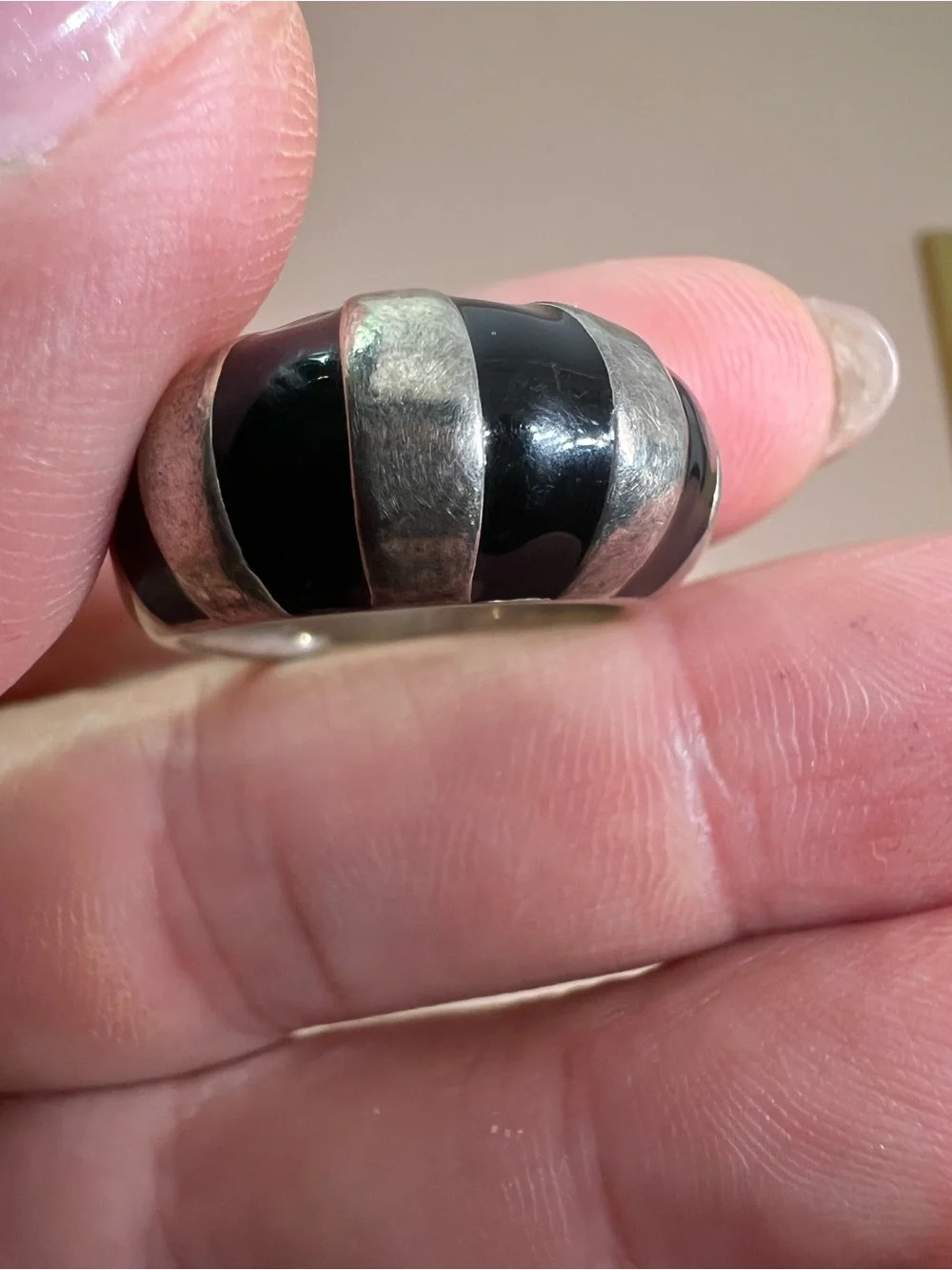 Sterling Silver Black Onyx Inlay Dome Ring
